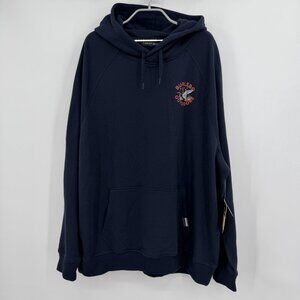 BURLEBO Men's Midweight Fleece Hoodie Sweatshirt size XL Navy Blue Hunting Duck